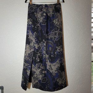 Silk Wool Geiger Collection Skirt Slit Blue Paisley Floral Maxi Design Sz 38